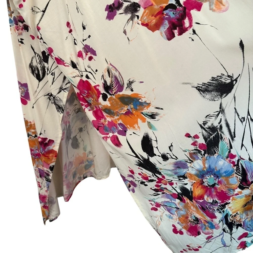 Umgee USA Floral Print Open Front Long Kimono Size L/XL Beach Vacation Boho